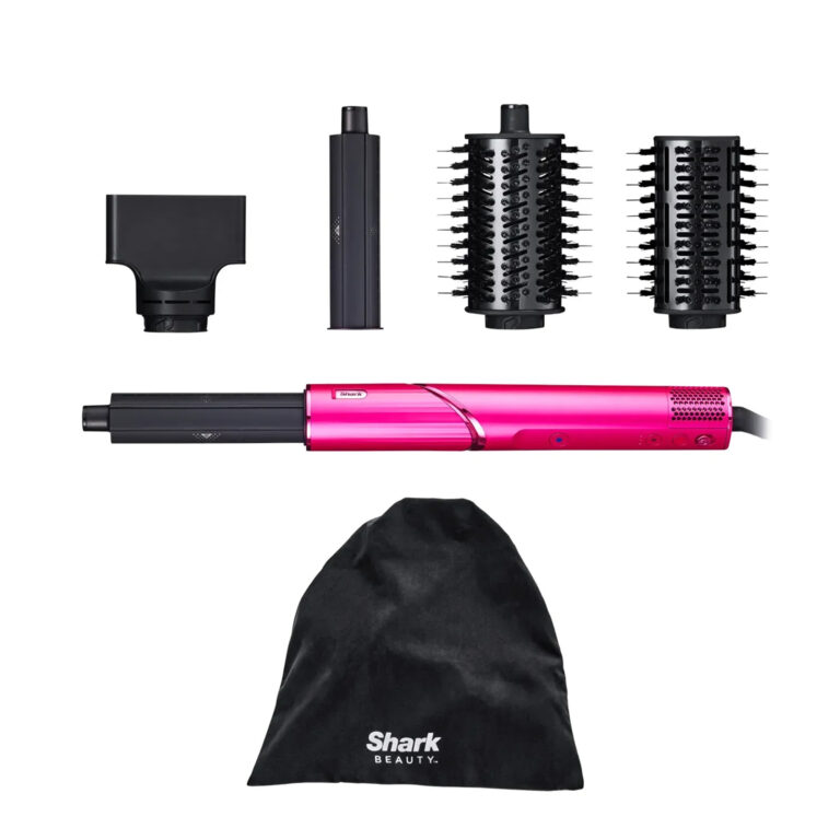 Shark FlexStyle Pink Air Styling & Drying System Hair Dryer & Multi-Styler with Auto-Wrap Curlers 1 x Styling Concentrator, 1 x Paddle Brush, 1 x Oval Brush, 2 x Auto-Wrap Curlers and Pouch