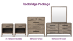 Redbridge Bedroom Set: 2 x 1 Drw Bedsides, 1 x Dresser and 1 x 5 Drw Chest