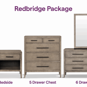 Redbridge Bedroom Set: 2 x 1 Drw Bedsides, 1 x Dresser and 1 x 5 Drw Chest