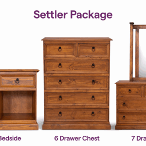 Settler Bedroom Set: 2 x 1 Drw Bedsides, 1 x 6 Drw Chest and 1 x 7 Drw Dresser
