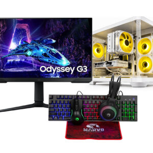 Desktop Computer Pack - Samsung Odyssey Monitor, Ryzen 5 500 16GB RAM PC and Marvo Keyboard, Mouse + Headset