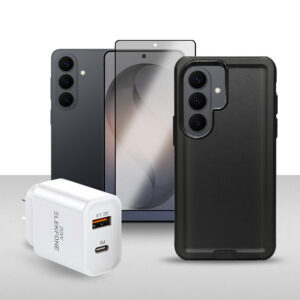 Samsung Galaxy S26 PLUS 256GB Mobile Phone - Black with Screen Protector, Black Case and ELEKFONE Wall Charger